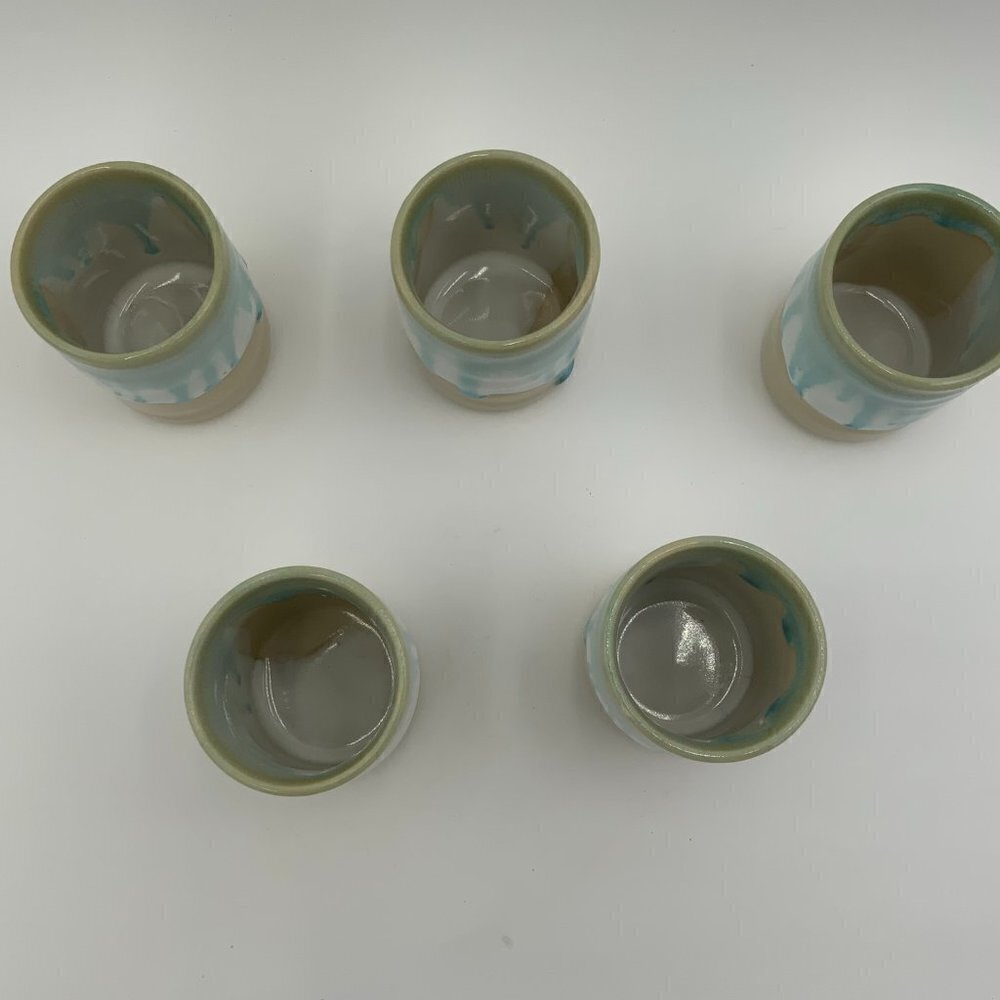 Set of 5 Mino Ware Japan Pottery Yunomi Chawan Teacups Frost White/Glacier Blue - Picture 3 of 12